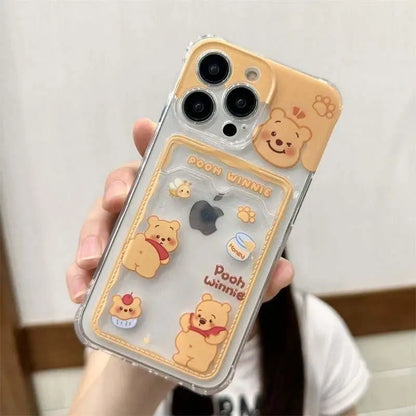 Cute Winnie the Pooh Photo Card Holder Wallet Phone Case For iPhone