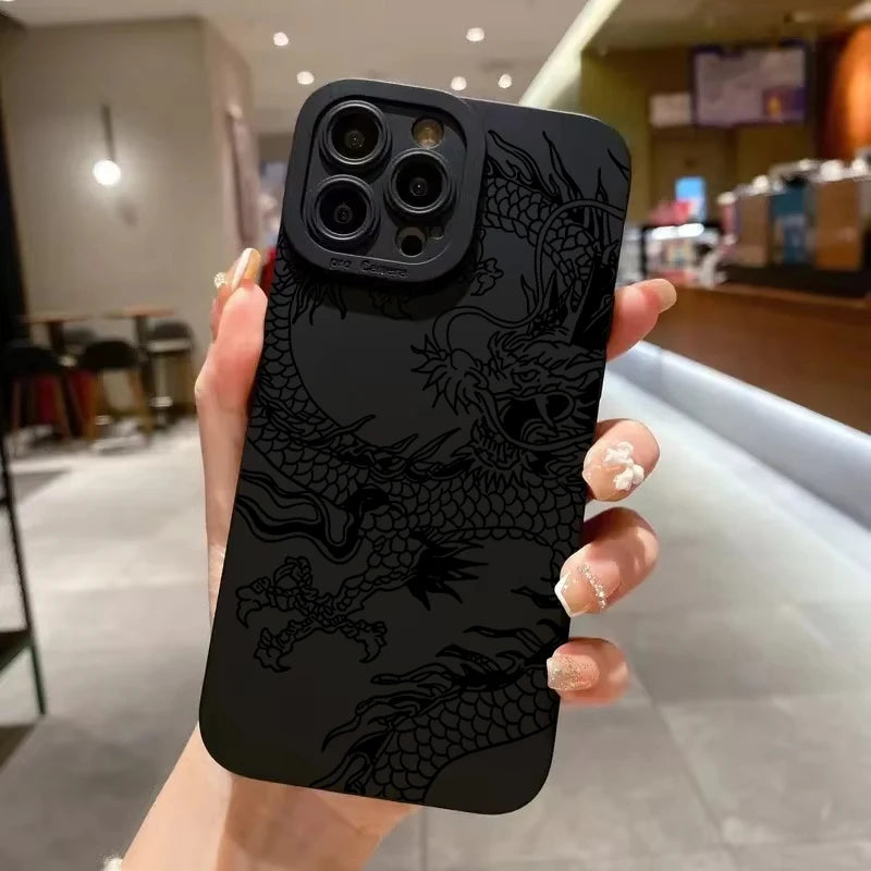 Black Chinese Dragon Silicone Phone Case For iPhone
