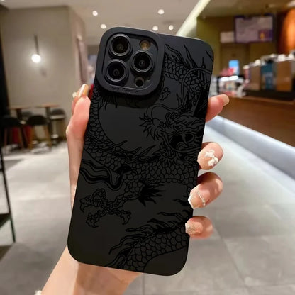 Black Chinese Dragon Silicone Phone Case For iPhone