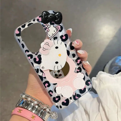 Sanrio Hello Kitty Bow Pink Lepard Print Phone Case For iPhone