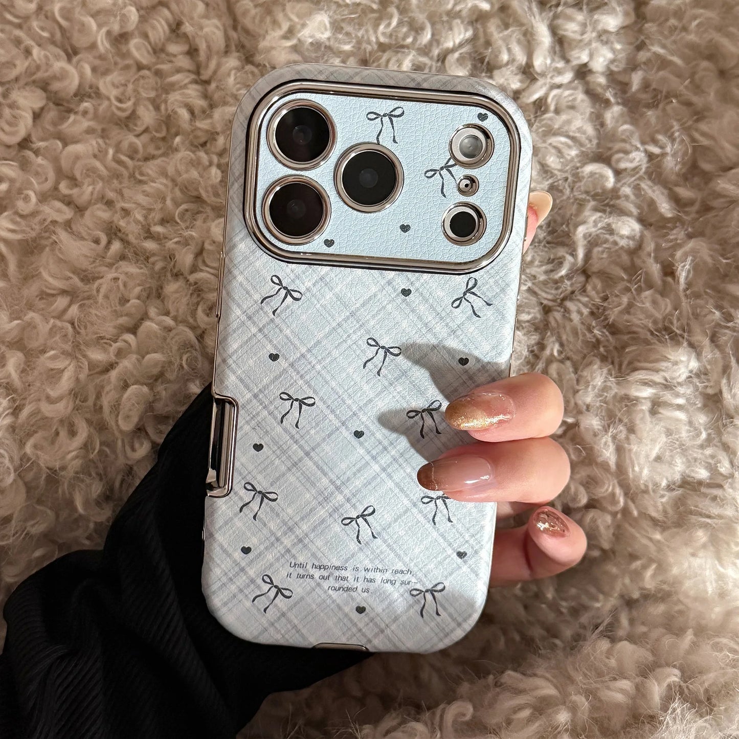 Korean Retro Plaid Grid Pattern Bowknot Leather Texture Phone Case For iPhone