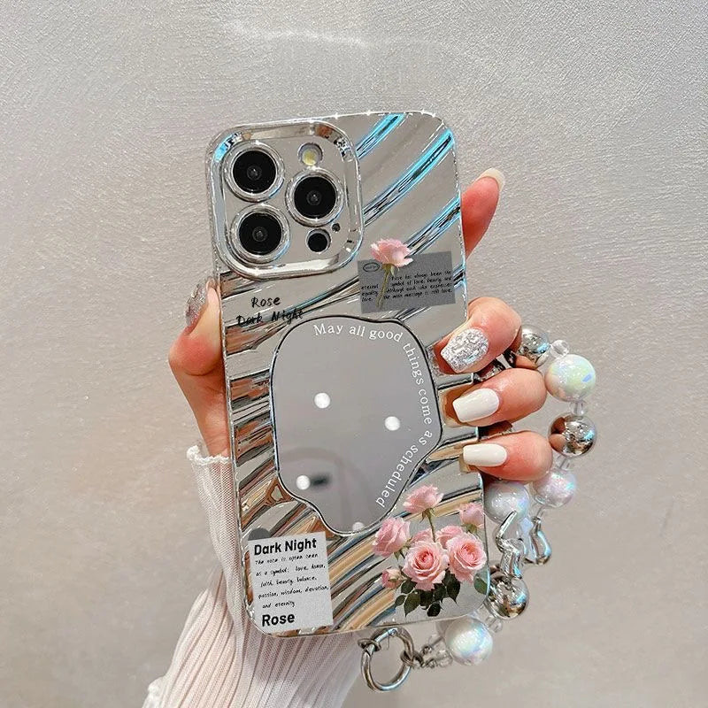 Luxury Plating Make Up Mirror Wave Bumper Shockproof Phone Case