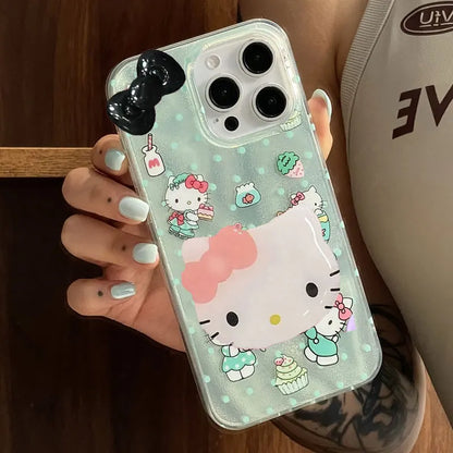 Hello Kitty Bow Green Wave Point Phone Case For iPhone