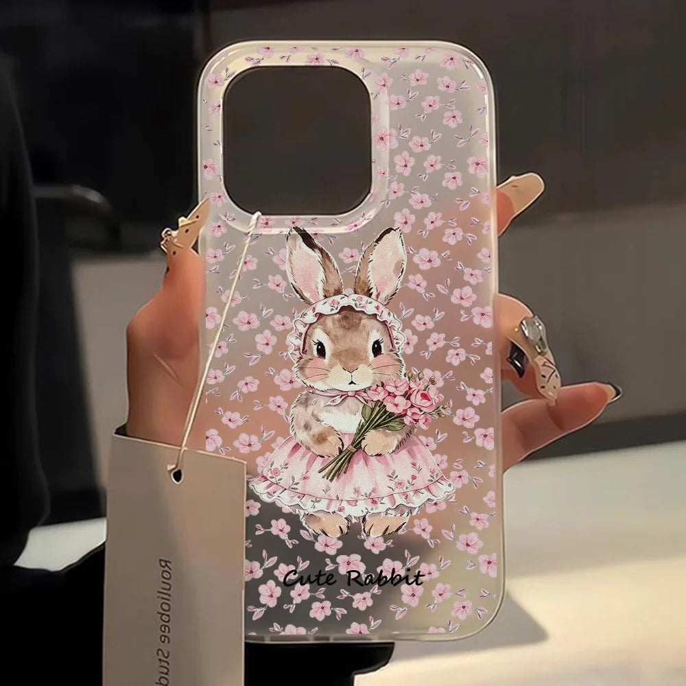 Cute Pink Flower Rabbit Phone Case For iPhone