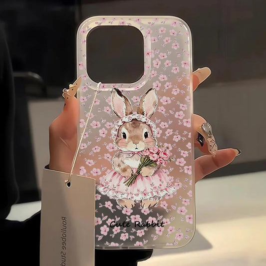Cute Pink Flower Rabbit Phone Case For iPhone