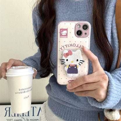 Leather Pattern Cute Hello Kitty Holder Phone Case