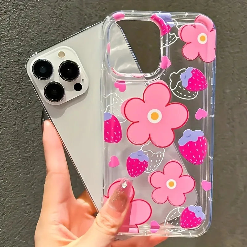 Fashionable Strawberry Flower With Lanyard Pattern For iPhone