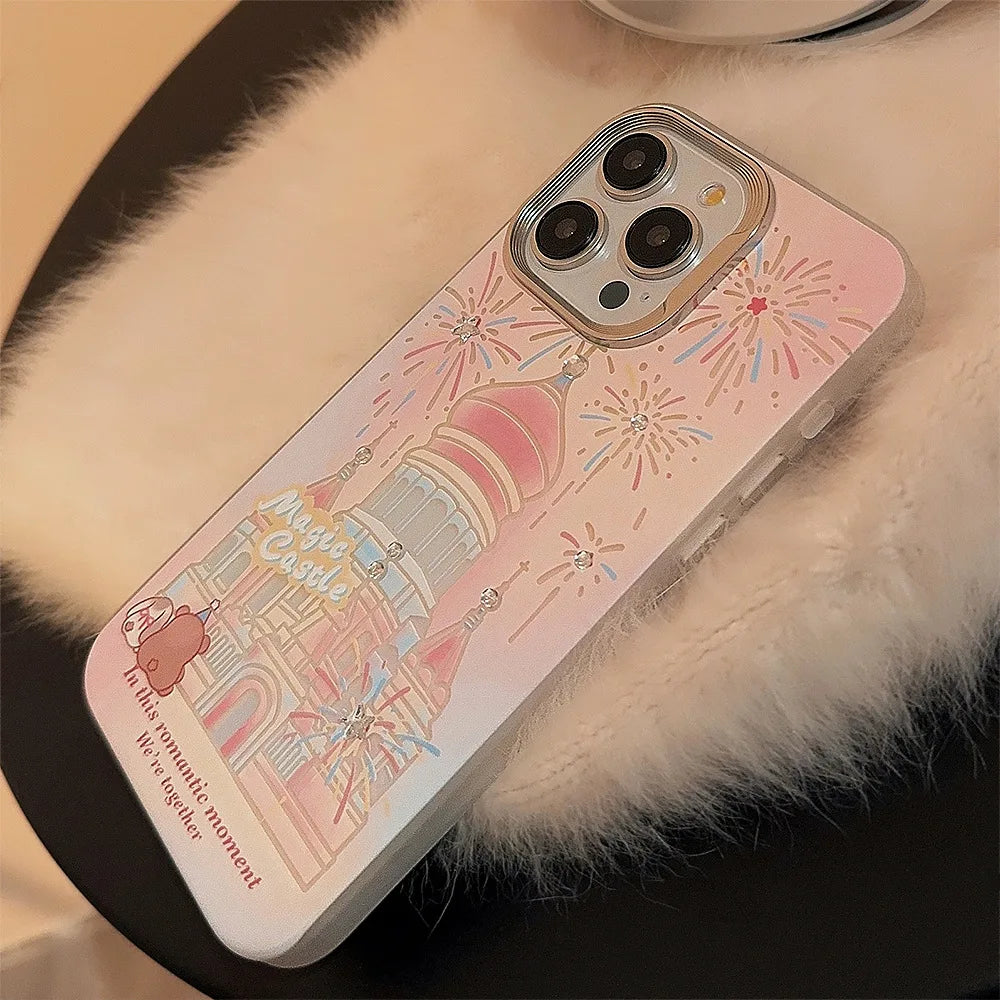 Korean Glitter Fireworks Castle Phone Case For iPhone