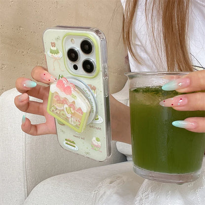 Cute Matcha Cake Magnetic Stand Phone Case