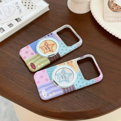 Korean Splicing Fold 360° Rotating Gradient Stars Magnetic Holder Phone Case For iPhone