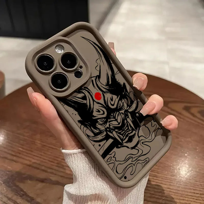 Japanese Art Samurai Ghost Head Silicone Case For iPhone