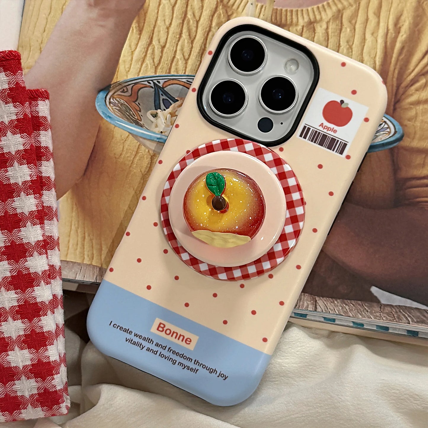 Cute Polka Dots 3D Luminous Crystal Apple Lattice Bracket Magnetic Phone Case For iPhone
