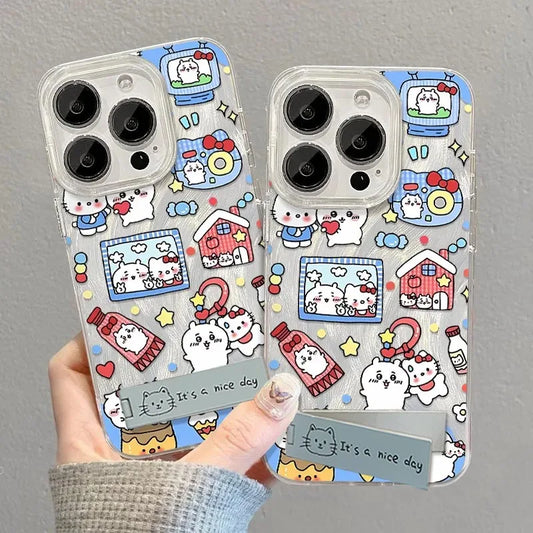 Kawaii Hello Kitty Chiikawa Stand Cute Phone Case For iPhone