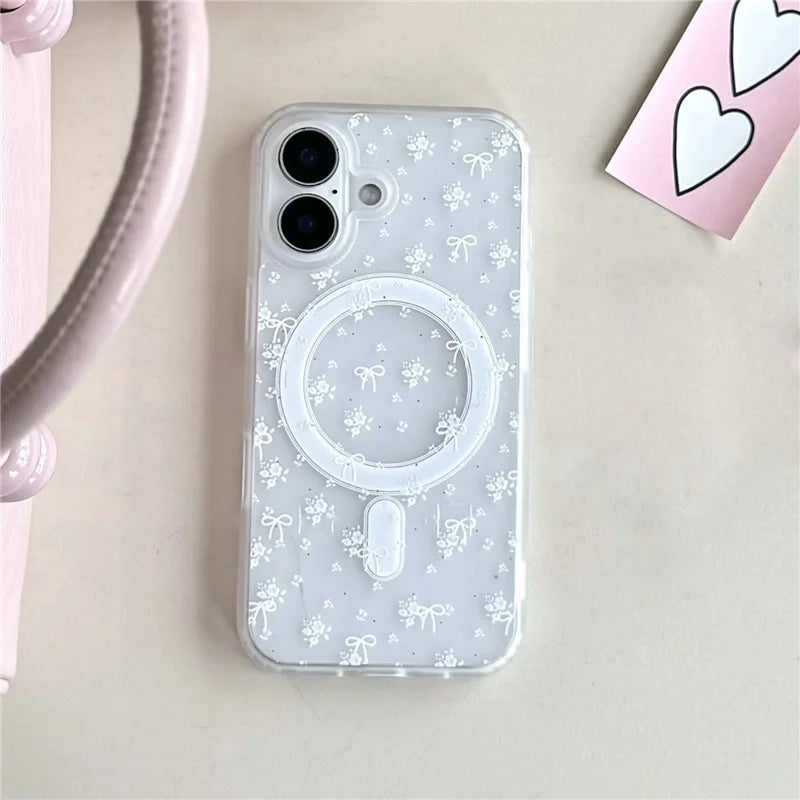Cute White Flower Bowkont Magnetic Phone Case