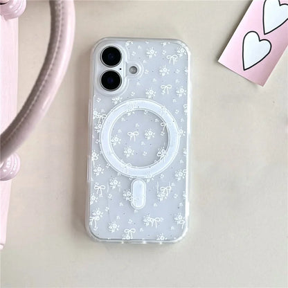 Cute White Flower Bowkont Magnetic Phone Case