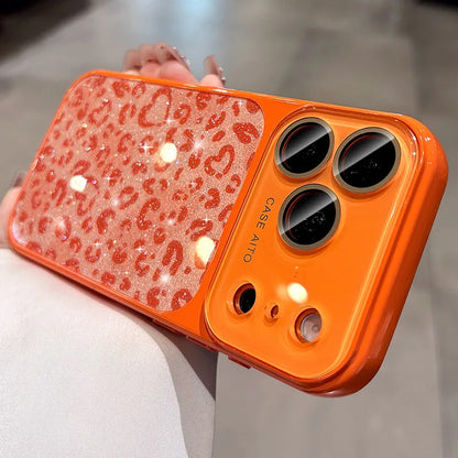 Glitter Leopard Print Wrist Strap Case  For iPhone