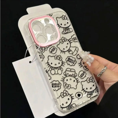 Hello Kitty Bow Line Happy Face Phone Case For iPhone