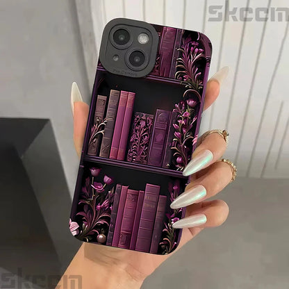 Vintage Purple Bookcase Painted Phone Case For iPhone