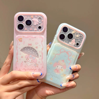 Double Glitter Gradient My Melody Phone Case Large Sparkle Window Lens Cute Cartoon Shockproof Cover For iPhone