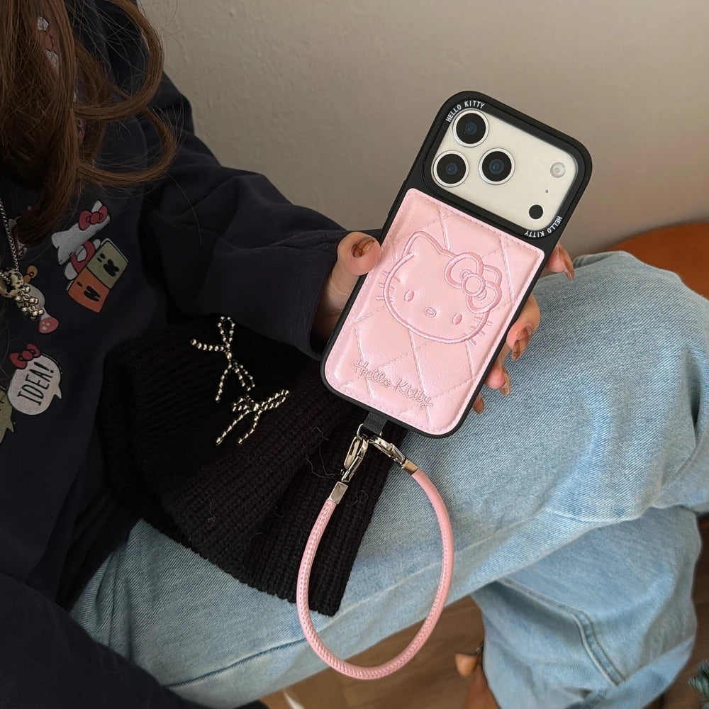 3D Cute Cartoon Sanrio Hello Kitty Embossing Leather Phone Case For iPhone