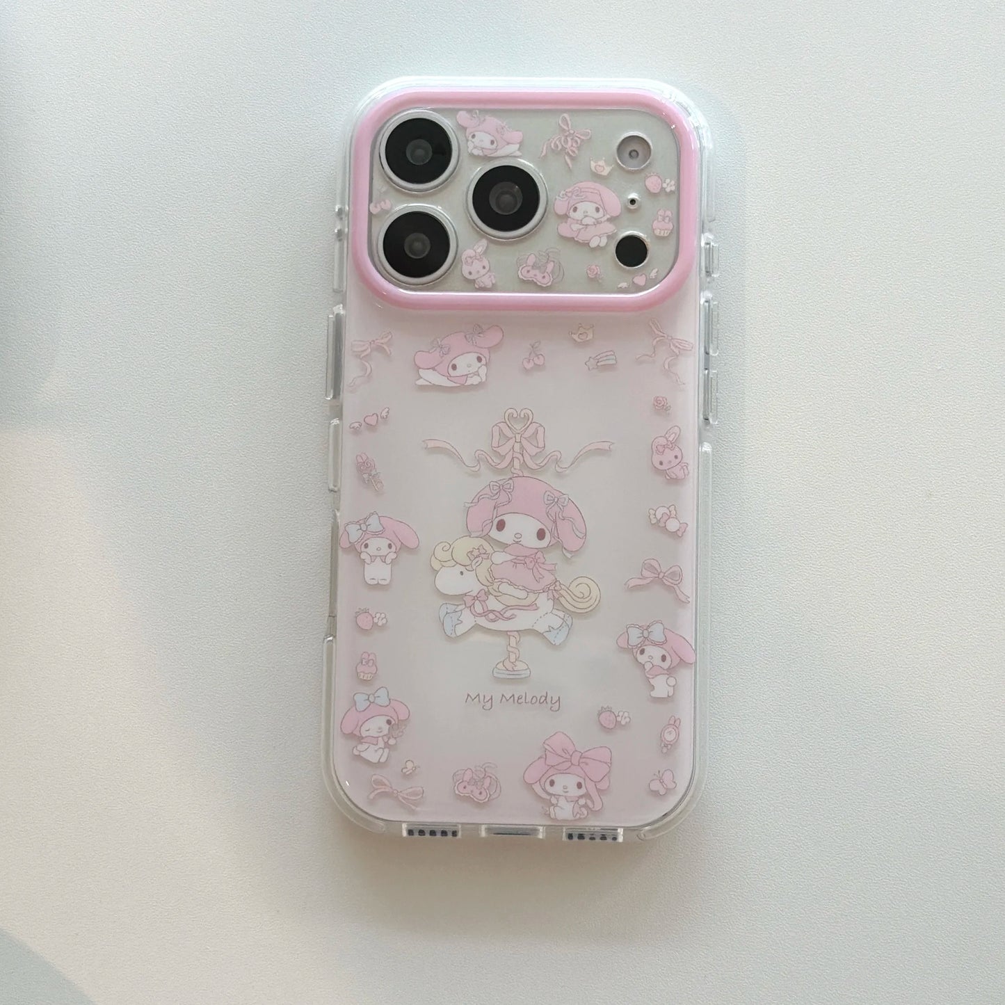 Luxury Round Edged Fine Hole Pink Wooden Horse Melody Phone Case For iPhone