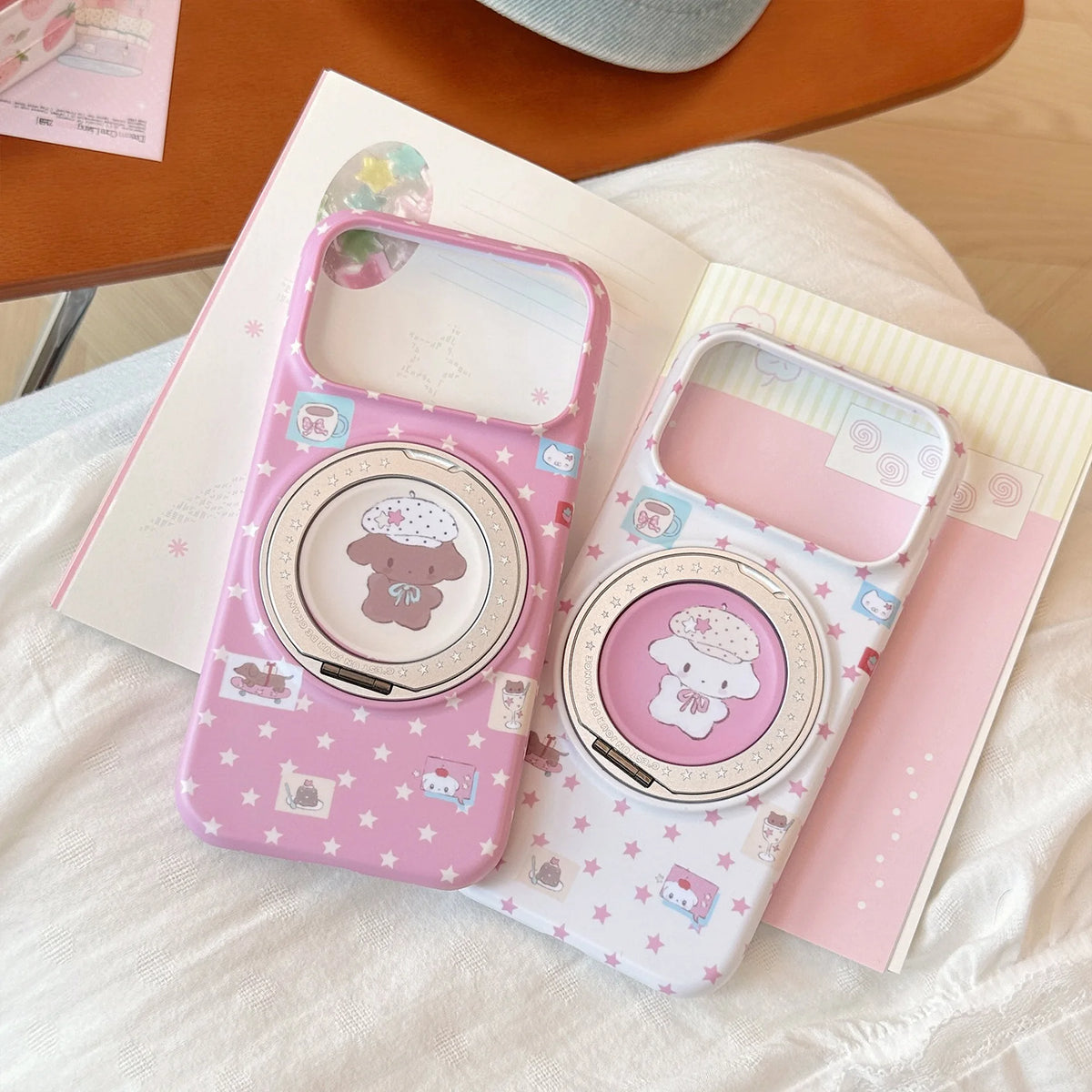 Korean Full Screen Stars 360° Rotate Cartoon Puppy Magnetic Holder Phone Case For iPhone