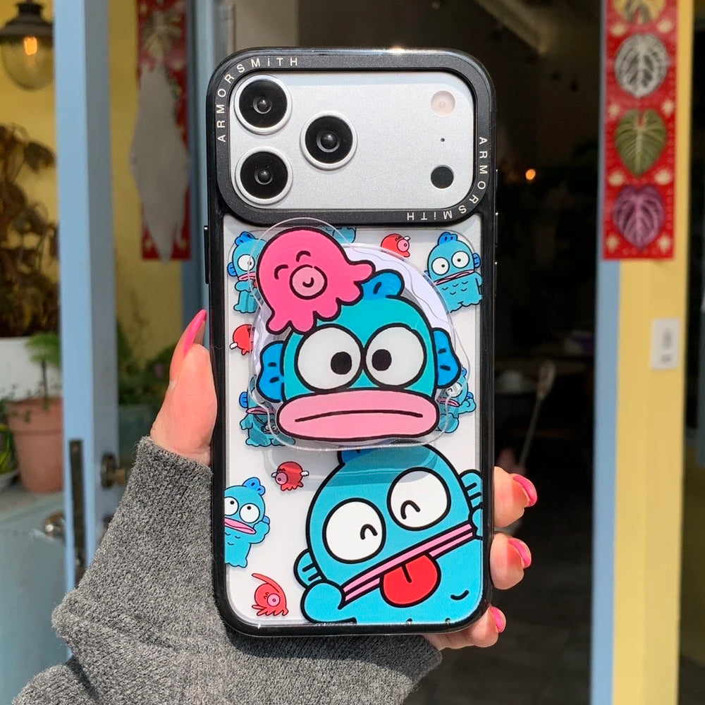 Magnetic Grip Holder Magsafe Wireless Charge Sanrio Hangyodon Pom Purin Phone Case For iPhone