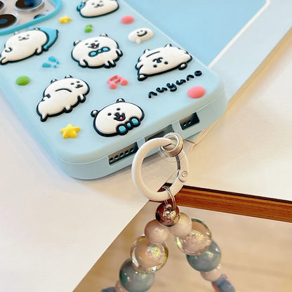 Kawaii Cartoon Nagano Bear Soft Silicone Case Cover With Bead Bracelet  For iPhone