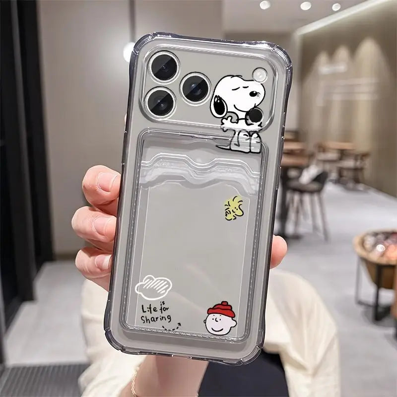 Anime Snoopy Soft Card Slot Pocket Phone Case Protective Case For iPhone