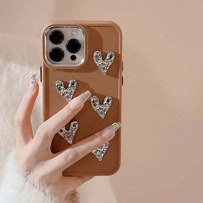 3D Silver Pleated Love Heart Phone Case For iPhone