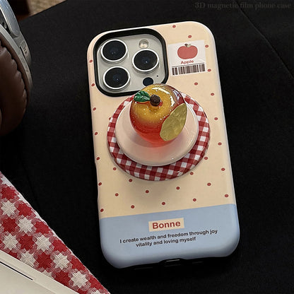 Cute Polka Dots 3D Luminous Crystal Apple Lattice Bracket Magnetic Phone Case For iPhone