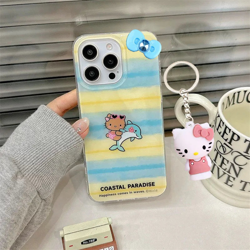 Dolphin Black Hello Kitty Bow Mirror Strap Phone Case For iPhone