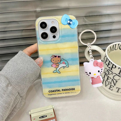 Dolphin Black Hello Kitty Bow Mirror Strap Phone Case For iPhone