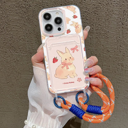 Cute Rabbit Card Slot Bag Holder Phone Case For iPhone