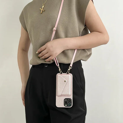 Crossbody Strap Lanyard Leather Phone Case For iPhone