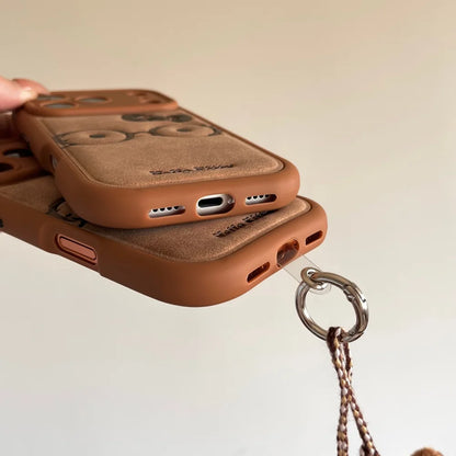 Brown Cute Leather Leopard Print Glasses Kiity Phone Case Suitable For iPhone