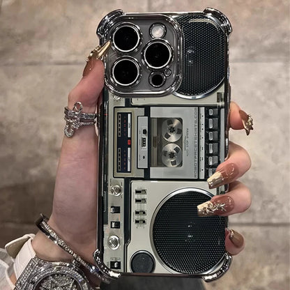 Retro Cassette Pattern Plating Phone Case iPhone