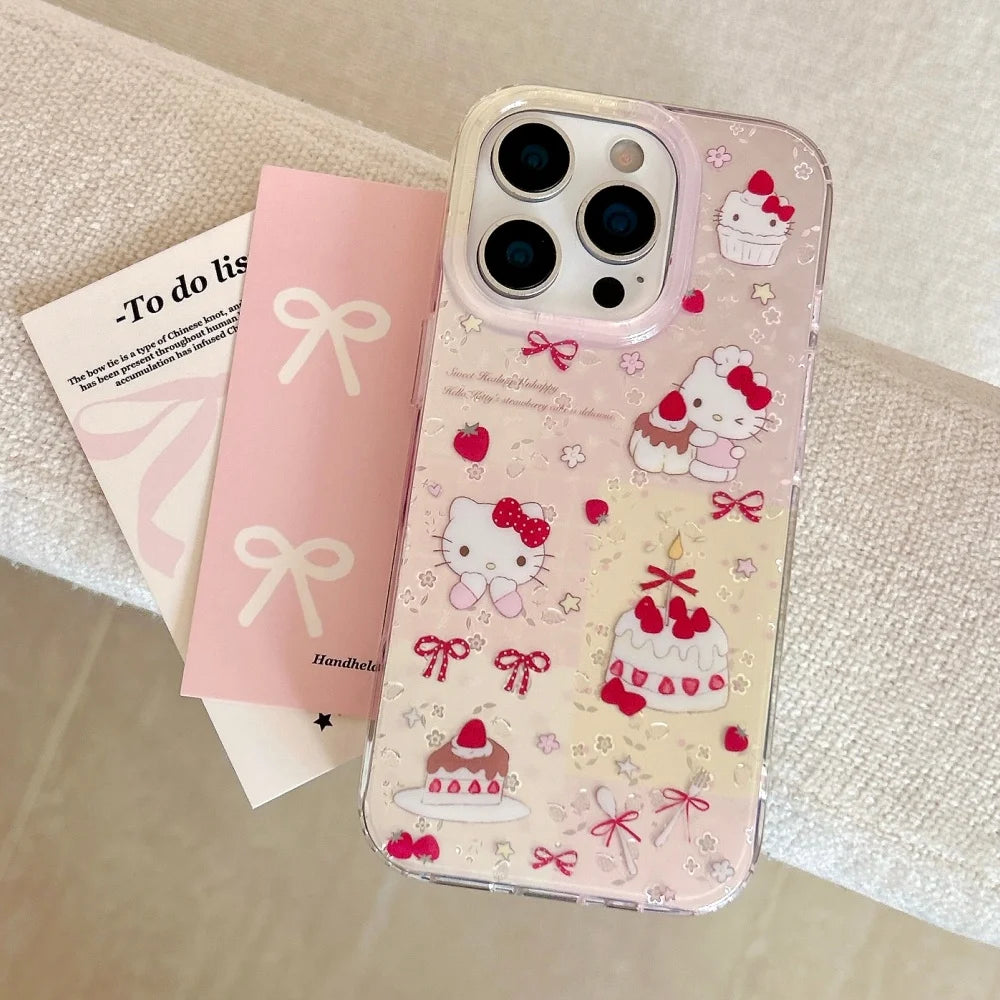 Luxury Cute Strawberry Patterned Cake Kitty Hot Sale Phone Case For iPhone