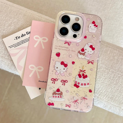 Luxury Cute Strawberry Patterned Cake Kitty Hot Sale Phone Case For iPhone