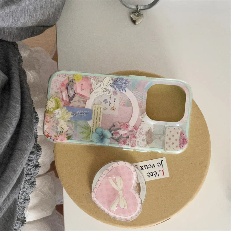 Cute Floral Bow Magnetic Stand Phone Case
