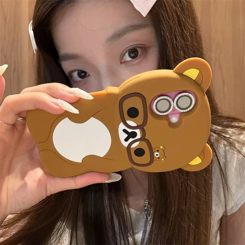 3D Rilakkuma Bear Glasses Phone Case For iPhone