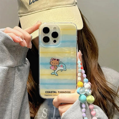 Dolphin Black Hello Kitty Bow Mirror Strap Phone Case For iPhone