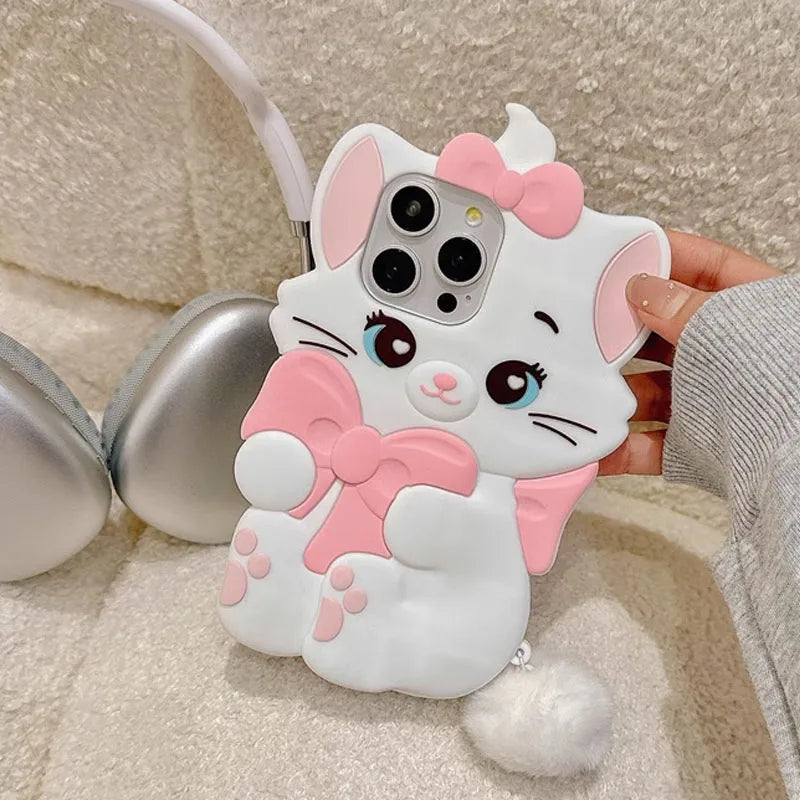 Marie Cat Cartoon 3D Bow Phone Case For iPhone