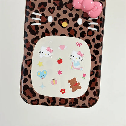 Fashion Leopard Print Cute Hollow Hellokitty Phone Case For iPhone