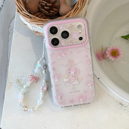 Luxury Round Edged Fine Hole Pink Wooden Horse Melody Phone Case For iPhone