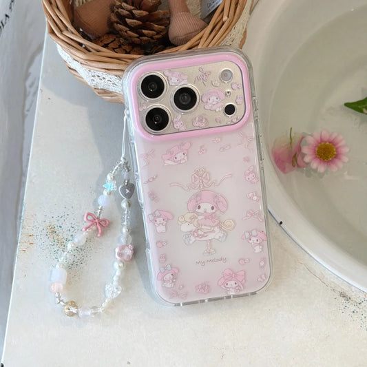 Luxury Round Edged Fine Hole Pink Wooden Horse Melody Phone Case For iPhone