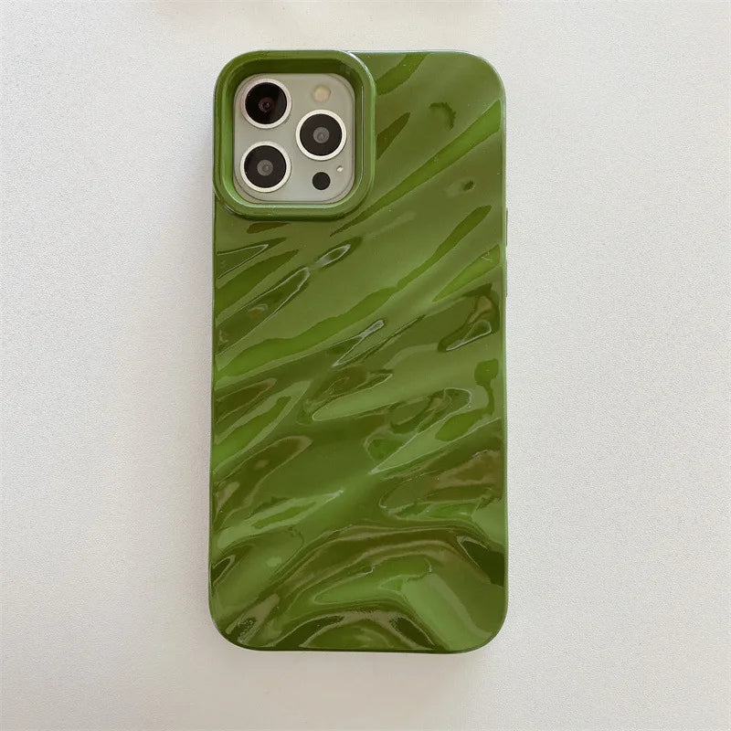 Luxury Solid Color Fold Wrinkle Wavy Phone Case For iPhone