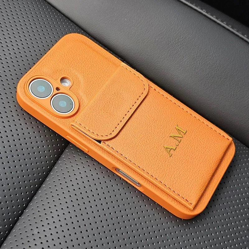 Custom Initials Name Letter Card Bag Leather Case For iPhone