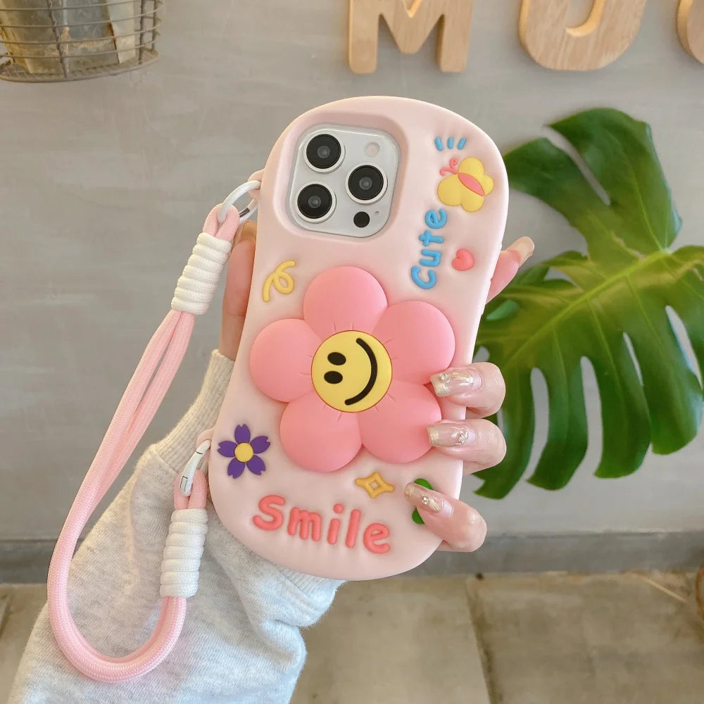 Summer Cute Three Dimensional Pink Smiley Face Flower Phone Case
