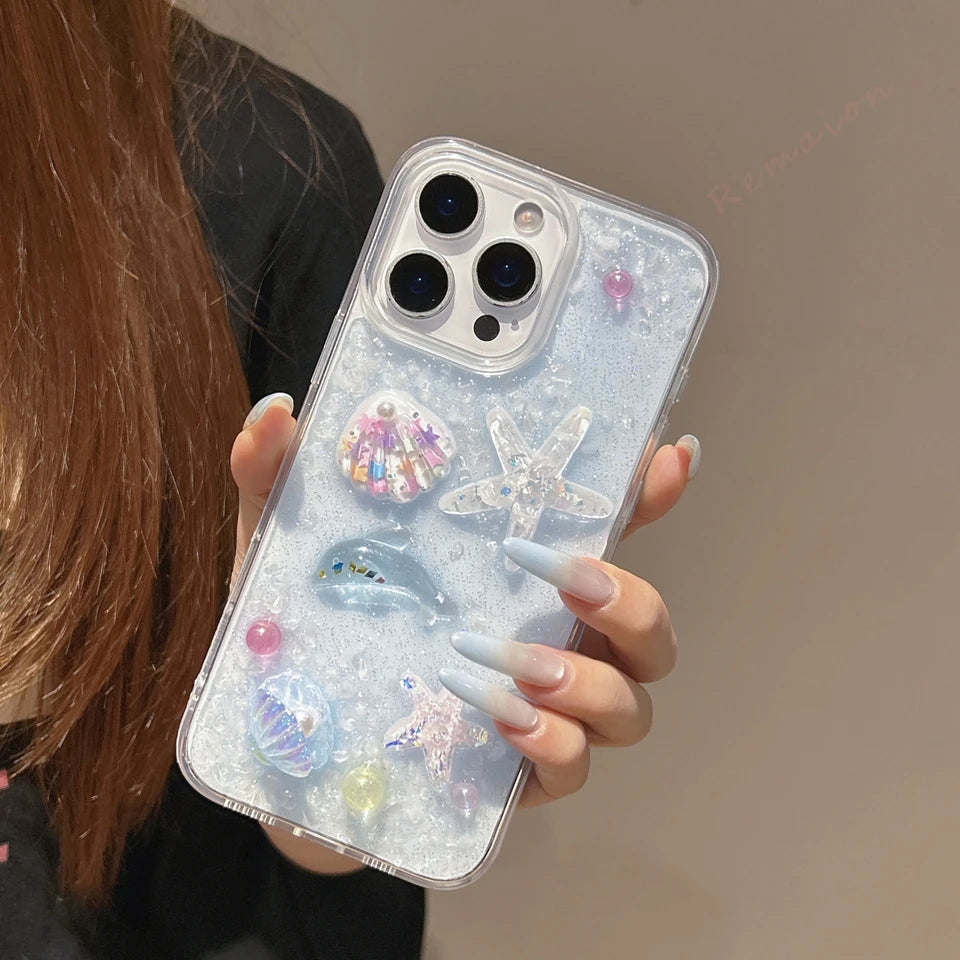 Bling Bling Glitter 3D Cute Starfish Phone Case For iPhone